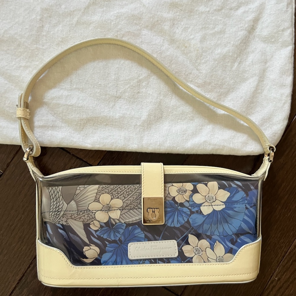 Salvatore Ferragamo Patent Leather & Transparent PVC Bag So Cute! 2 bags in 1!